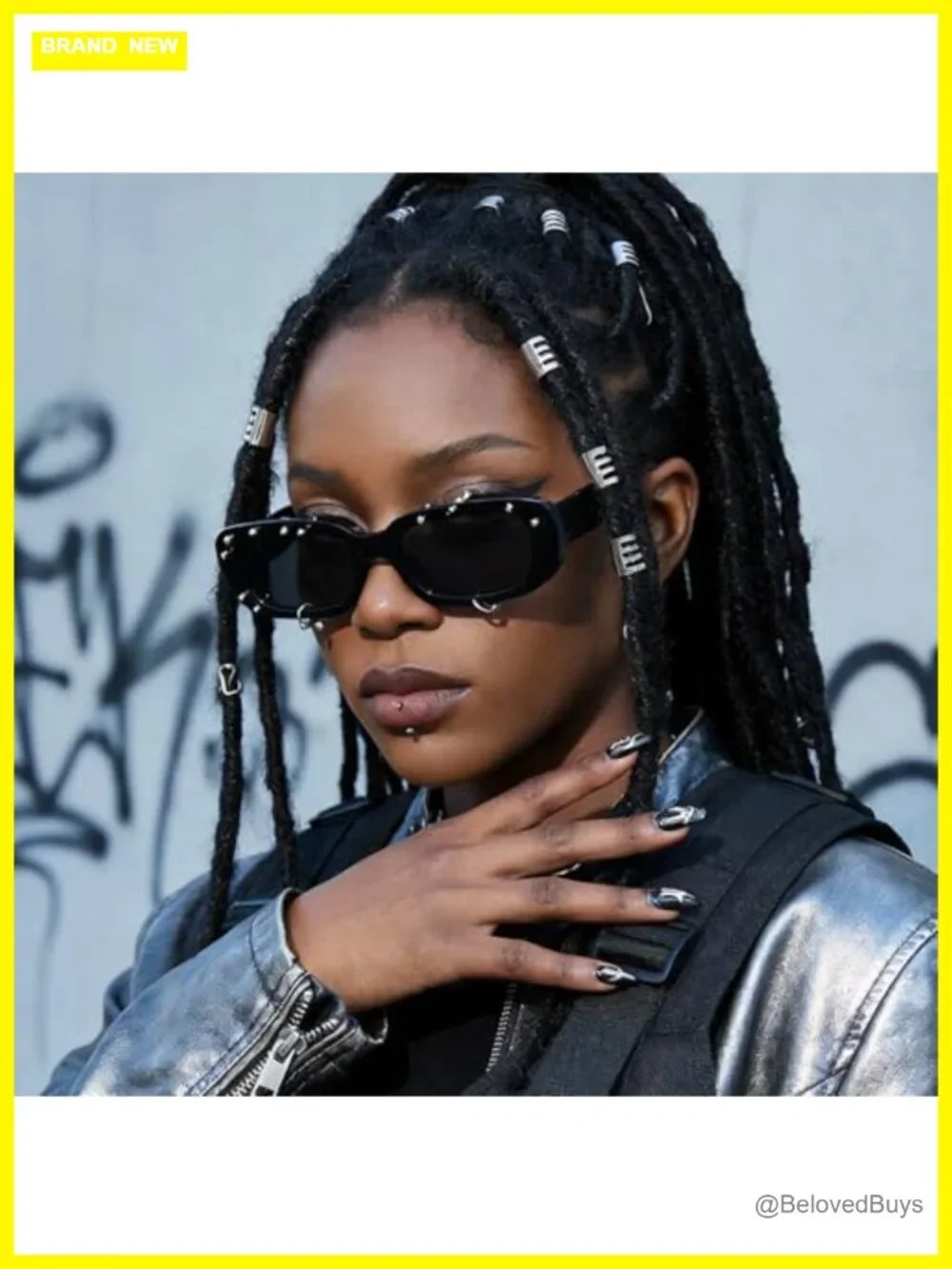 Studded Rectangle Sunglasses UV400 Non-Polarized Full-Frame Punk Y2K